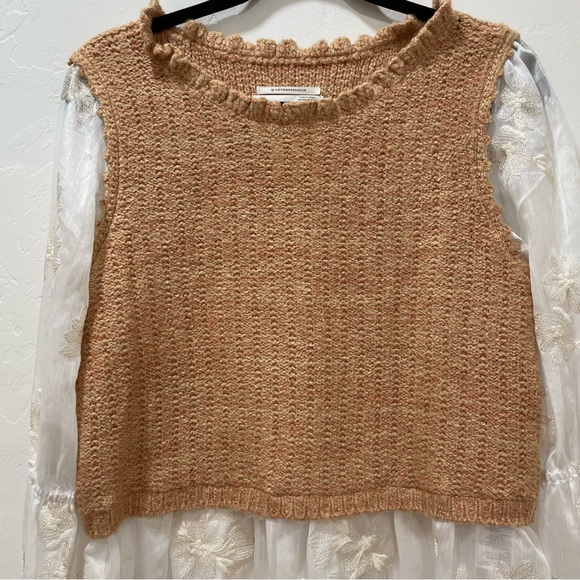 Anthropologie Layered Sweater Vest Blouse Tan White Sheer Floral Women's Medium - Picture 6 of 16